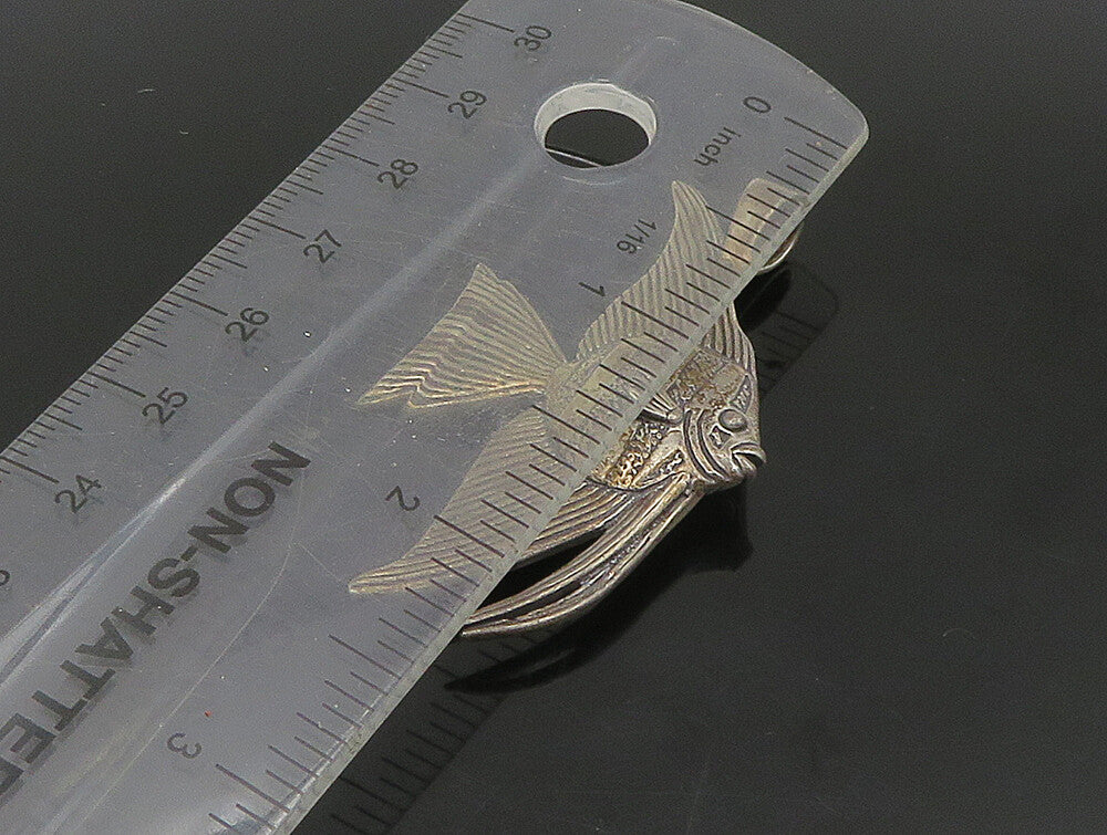925 Sterling Silver  Vintage Dark Tone Etched Detail Fish Pendant  PT19523