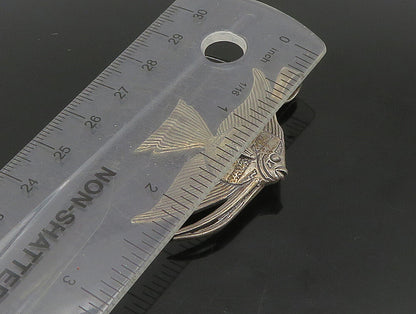 925 Sterling Silver  Vintage Dark Tone Etched Detail Fish Pendant  PT19523