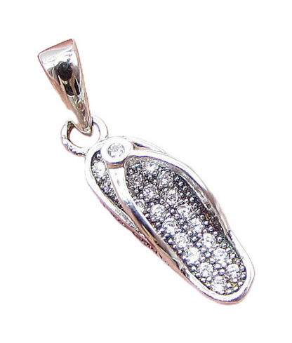 925 Sterling Silver  White Cubic Zirconia Flip Flop Drop Pendant  PT1162