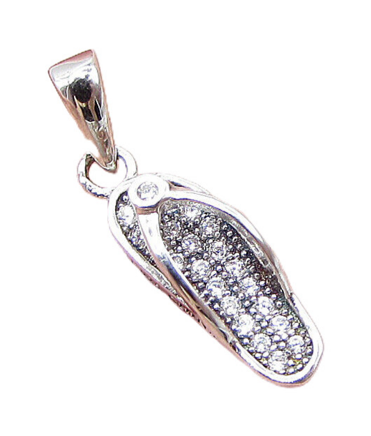 925 Sterling Silver  White Cubic Zirconia Flip Flop Drop Pendant  PT1162