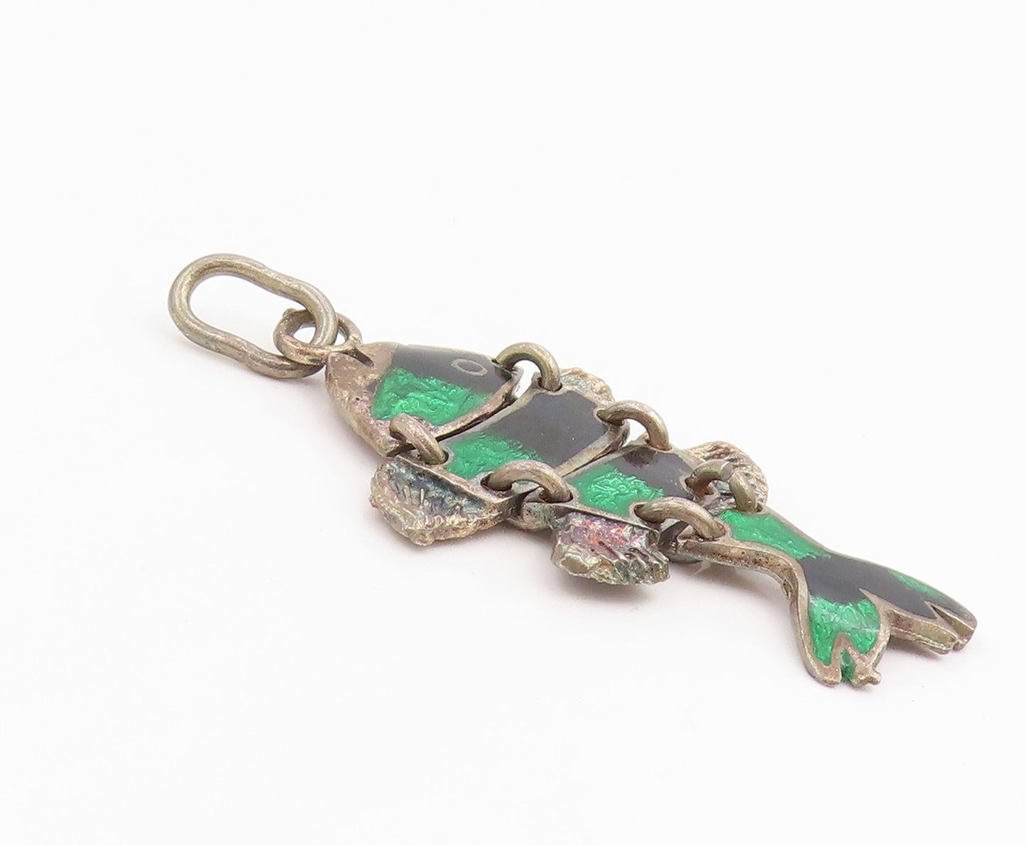 925 Sterling Silver Vintage Pendant Articulated Enamel Koi Fish Charm  PT25963
