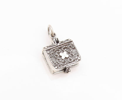 925 Sterling Silver Vintage Pendant Religious Holy Bible (OPENS) PT24070