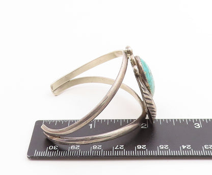 925 Sterling Silver Vintage Bracelet NAVAJO Turquoise Etched Leaf Cuff  BT12000