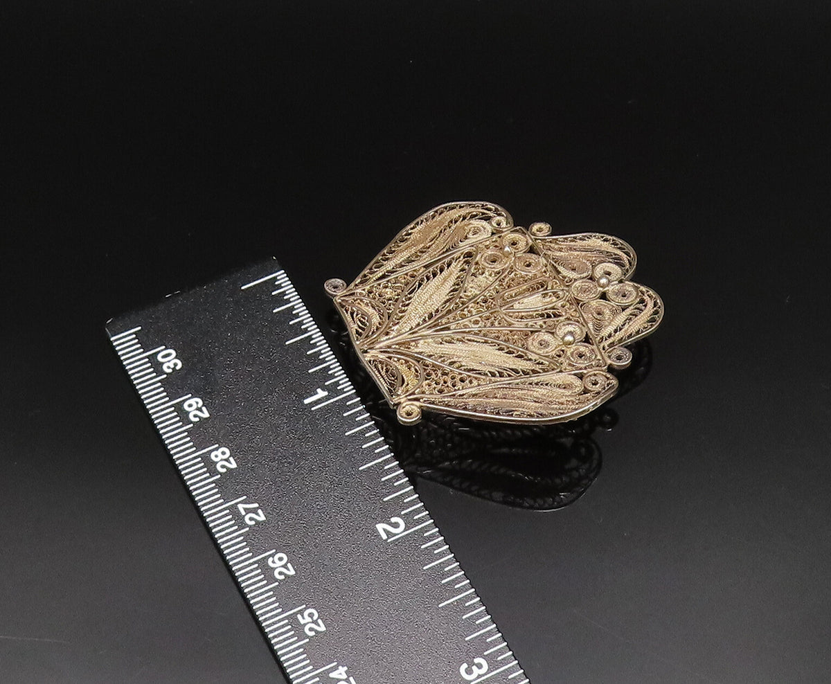 PERU 925 Silver  Vintage Antique Floral Beaded Filigree Brooch Pin  BP9668