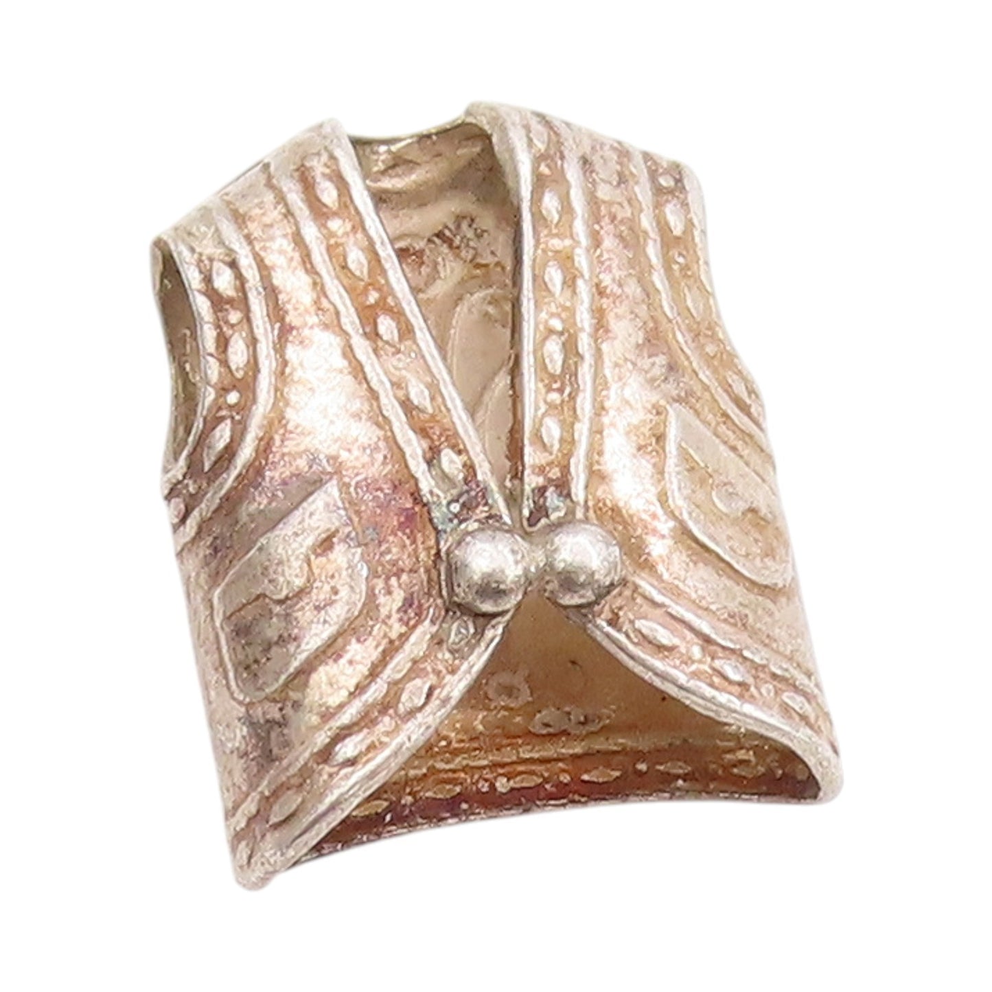 925 Sterling Silver Vintage Pendant Etched Western Cow Boy Vest Charm  PT24935