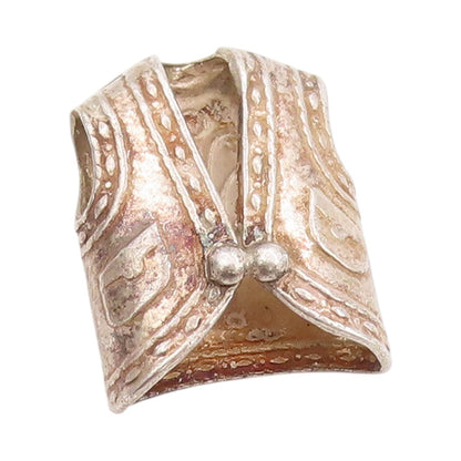 925 Sterling Silver Vintage Pendant Etched Western Cow Boy Vest Charm  PT24935
