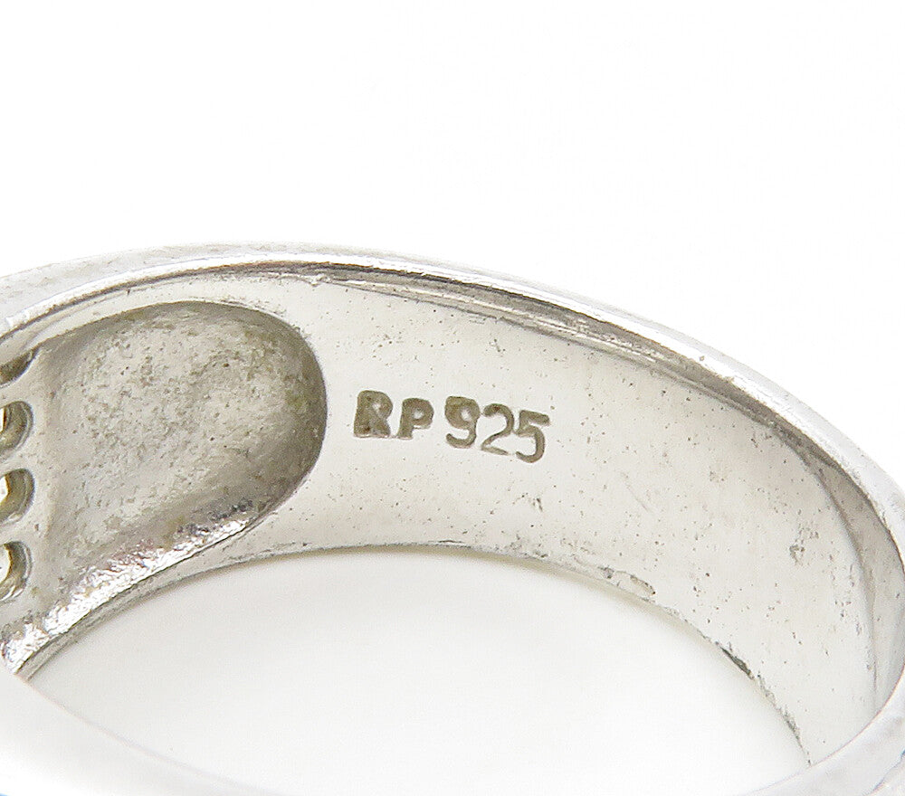 925 Sterling Silver  Topaz & Black Enamel Shiny Band Ring Sz 8  RG15215
