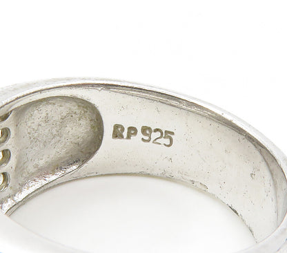 925 Sterling Silver  Topaz & Black Enamel Shiny Band Ring Sz 8  RG15215