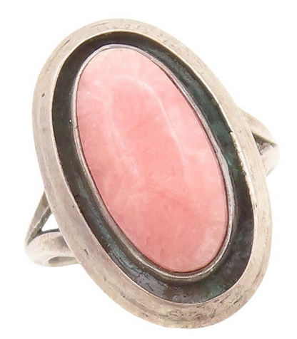 925 Sterling Silver Vintage Ring NAVAJO ZUNI Oval Pink Gemstone  Sz 6  RG31262