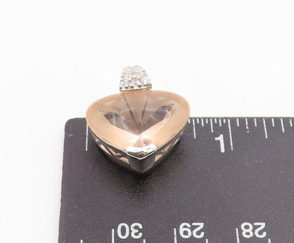925 Sterling Silver Vintage Pendant Rose Quartz & CZ Love Heart Charm  PT26604