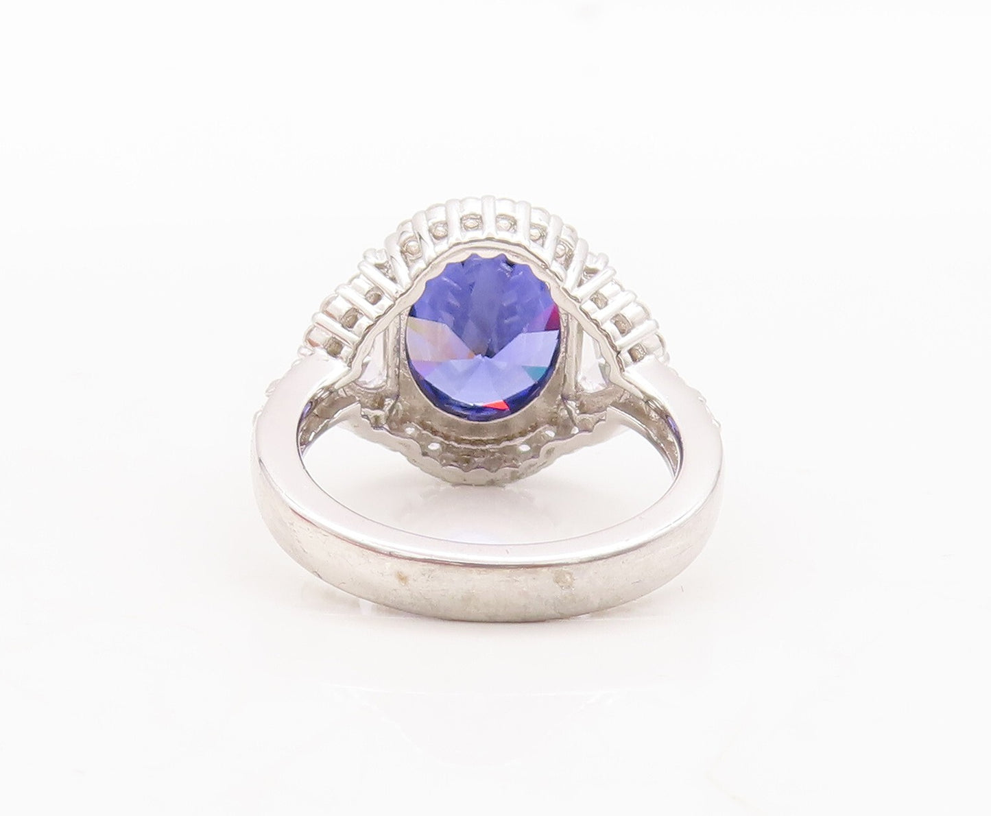 925 Sterling Silver Vintage Ring Oval Cut Sapphire Halo CZ Inlay  Sz 7  RG29737