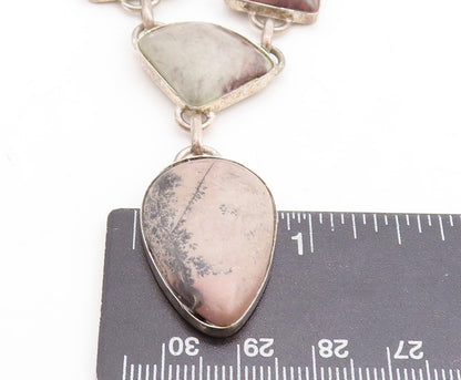 925 Sterling Silver  Vintage Spotted Jasper Multi Shape Chain Necklace  NE1706