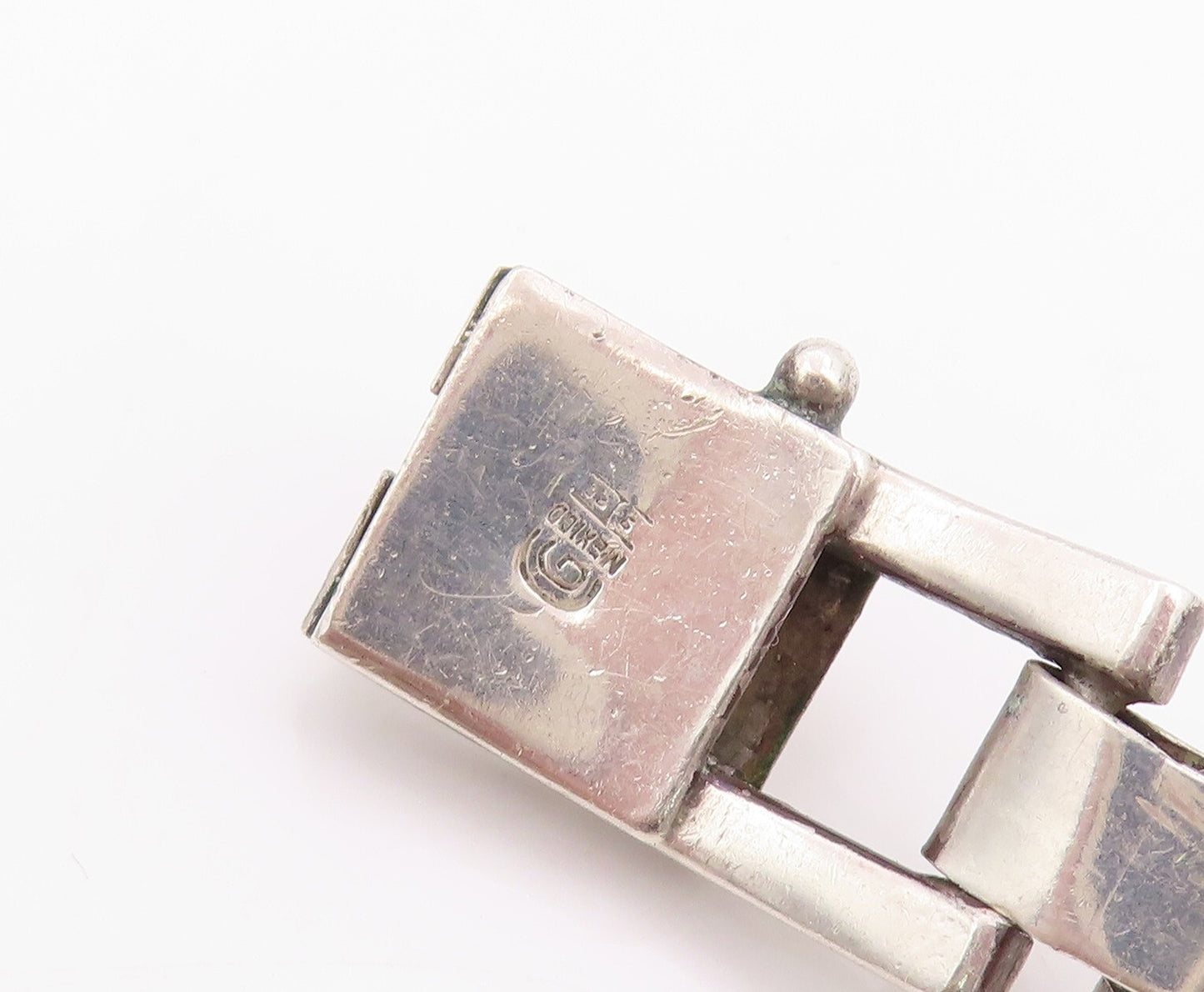 925 Sterling Silver Vintage Necklace MEXICO Brutalist Rectangle Choker  NE4443
