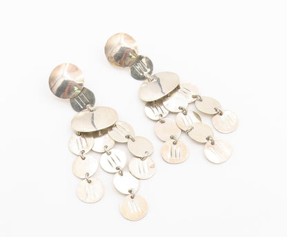 925 Sterling Silver Vintage Earrings Classic Geometric Circle Chandelier EG14423