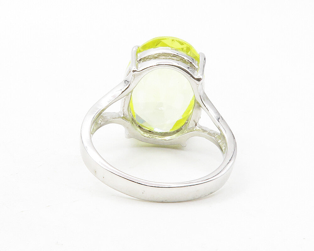 925 Sterling Silver  Yellow Cubic Zirconia Shiny Cocktail Ring Sz 9  RG12698