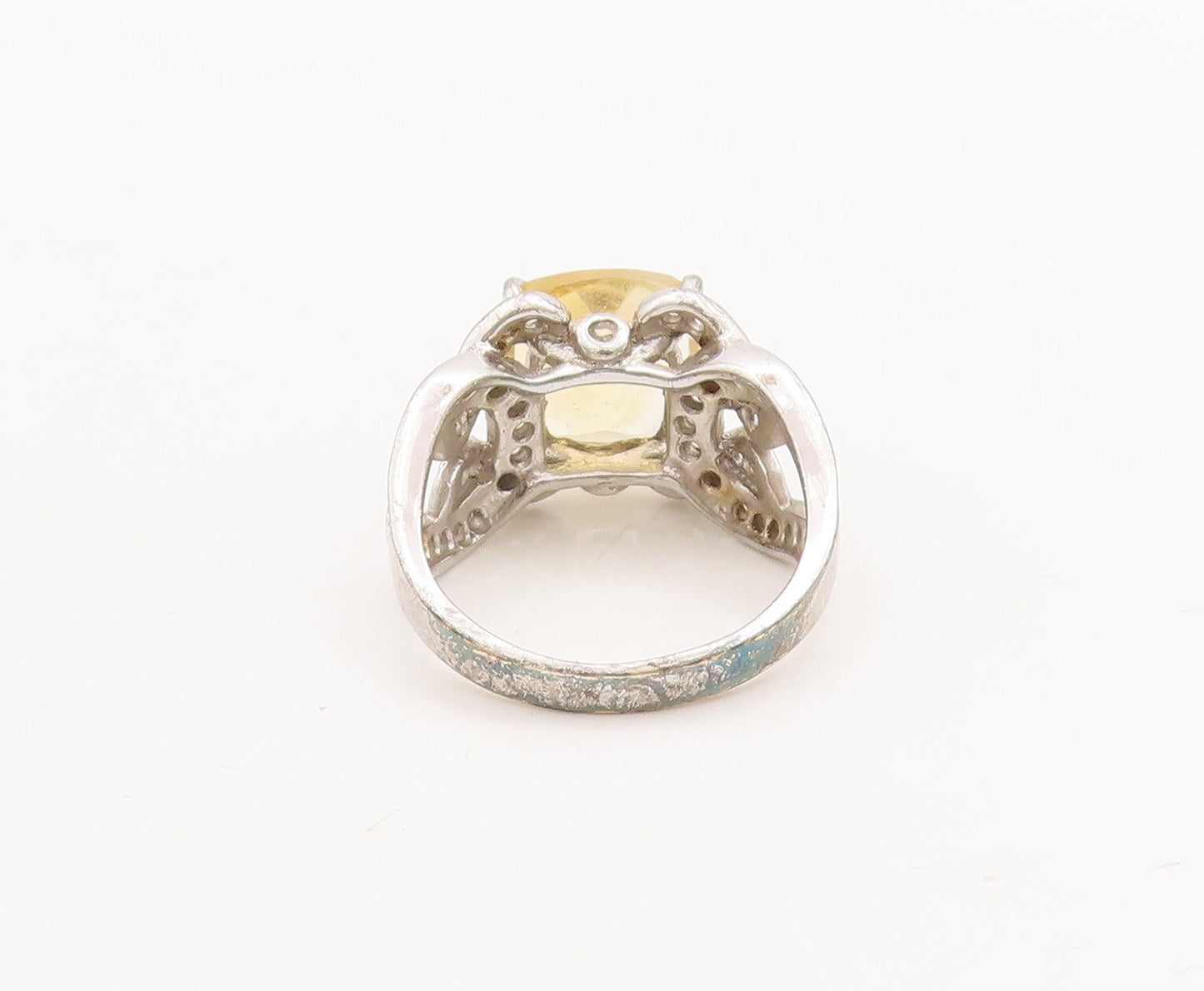 925 Sterling Silver Vintage Ring Square & Loop Cutout 2 Tone Topaz Sz 6  RG29280