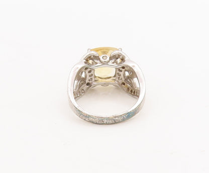 925 Sterling Silver Vintage Ring Square & Loop Cutout 2 Tone Topaz Sz 6  RG29280