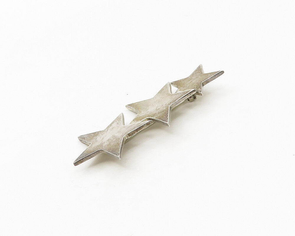 MEXICO 925 Sterling Silver  Vintage Smooth Graduated Stars Brooch Pin  BP6736
