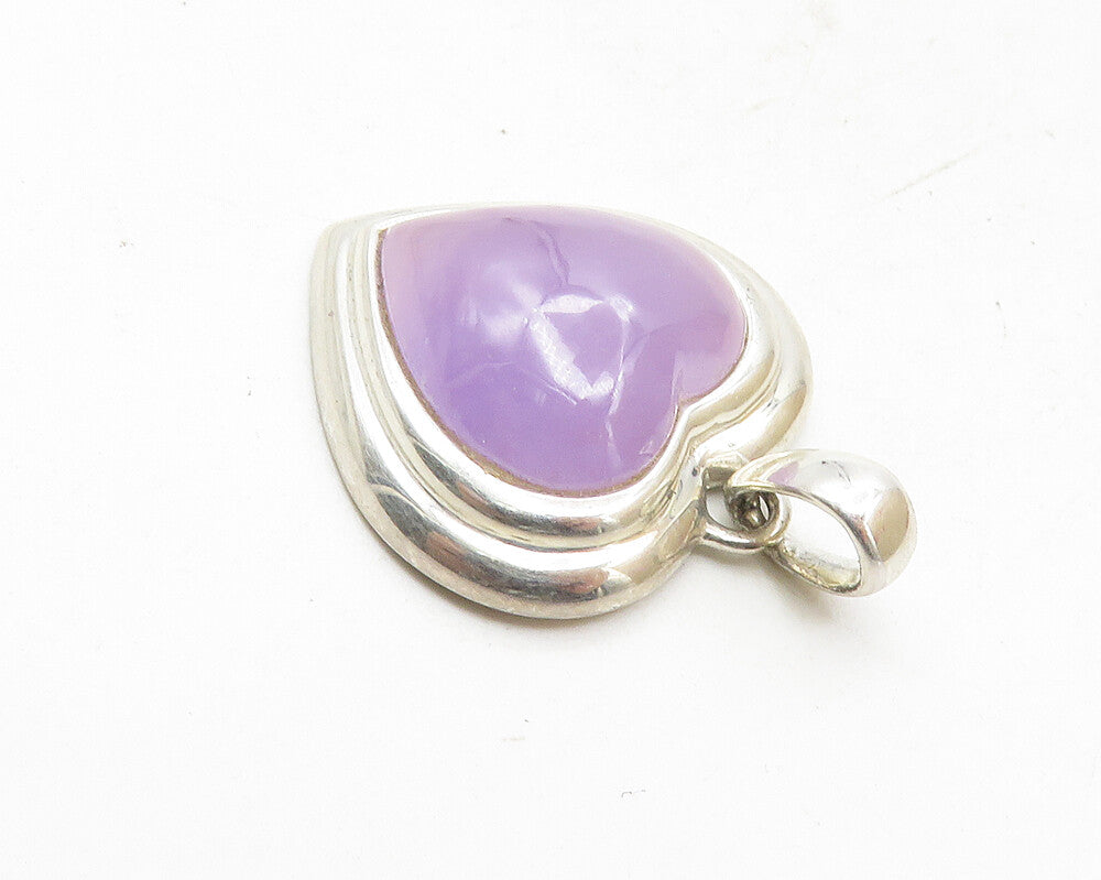 925 Sterling Silver  Shiny Purple Chalcedony Love Heart Drop Pendant  PT7507