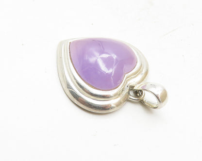 925 Sterling Silver  Shiny Purple Chalcedony Love Heart Drop Pendant  PT7507
