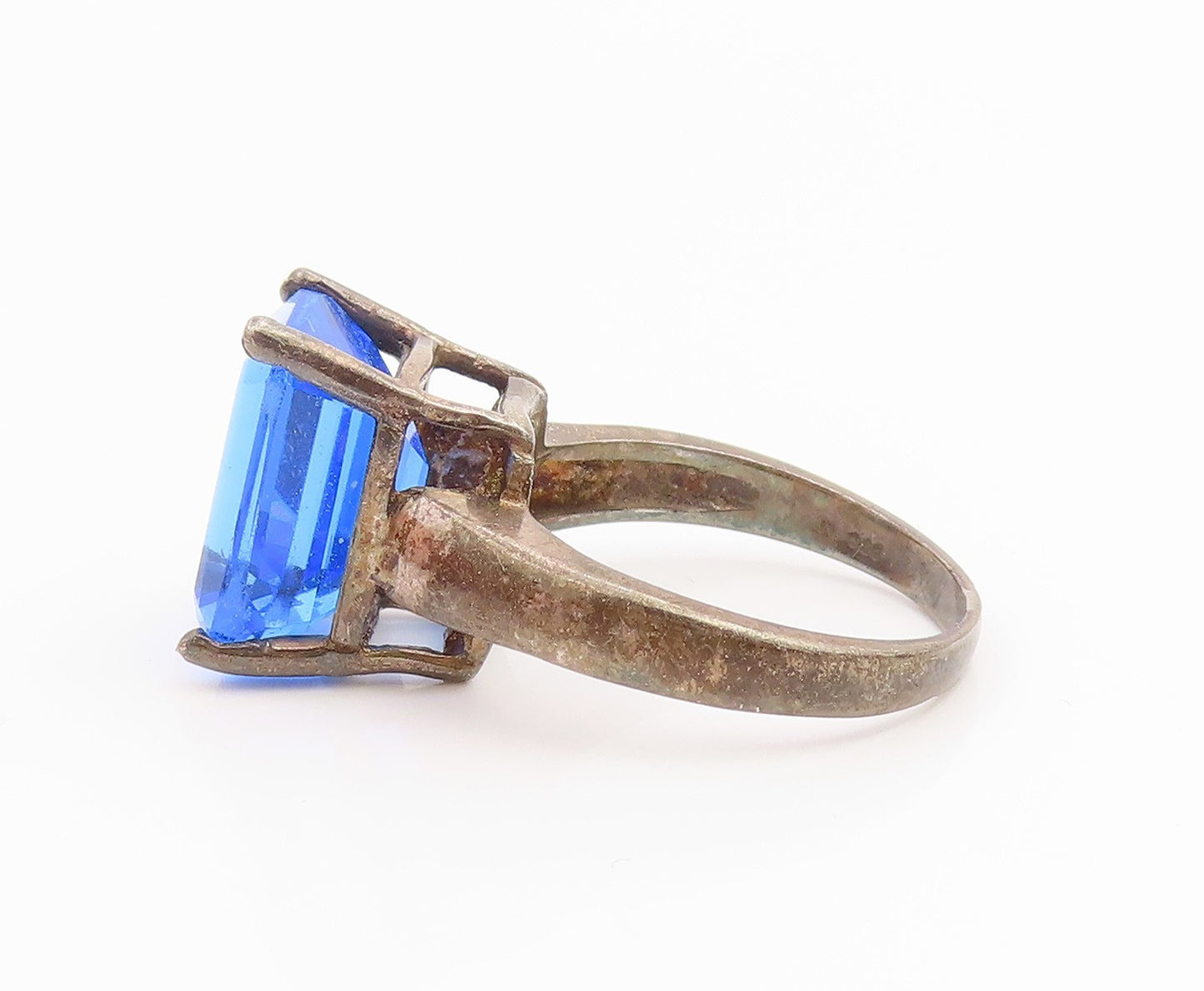 925 Sterling Silver Vintage Ring Classic Blue CZ Solitaire Band  Sz 9  RG35481