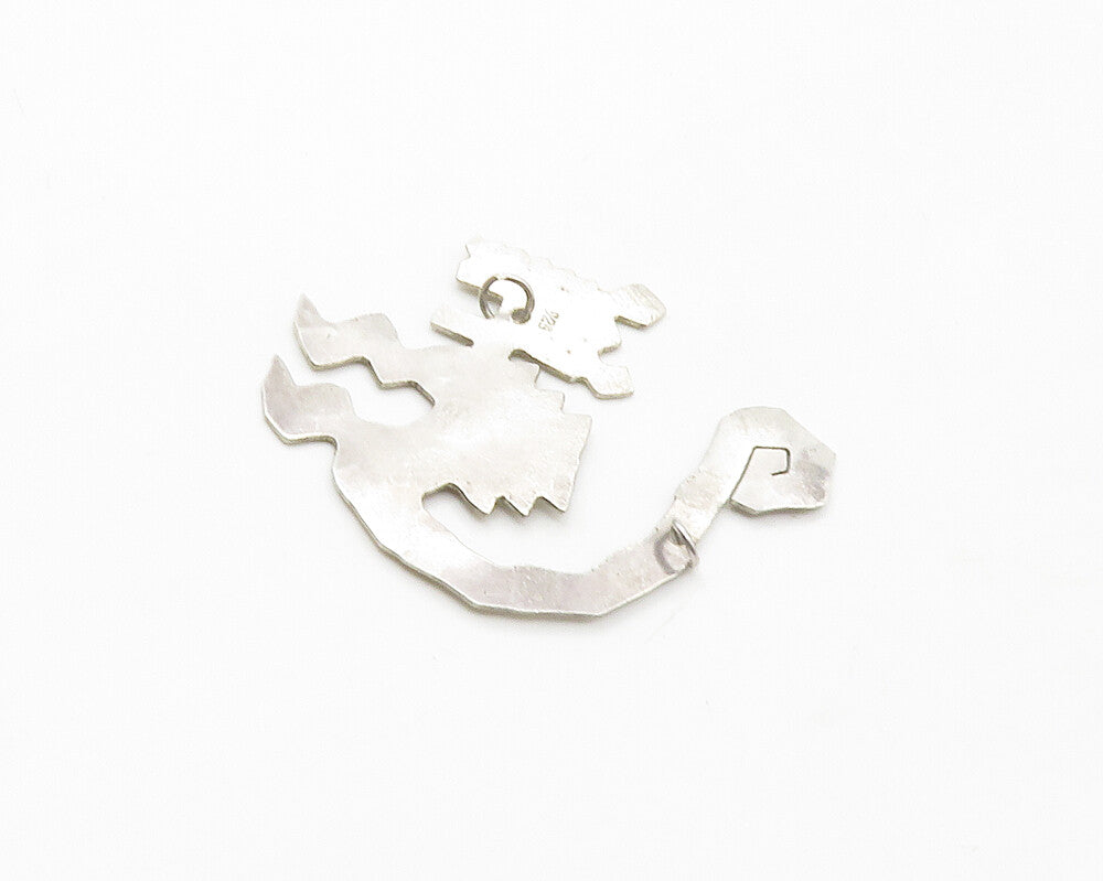 925 Sterling Silver  Vintage Shiny Etched Spotted Dinosaur Pendant  PT13510