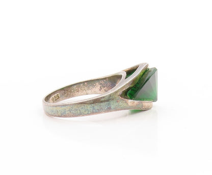 925 Sterling Silver Vintage Ring Deep Green CZ Minimalist Band  Sz 9  RG33644