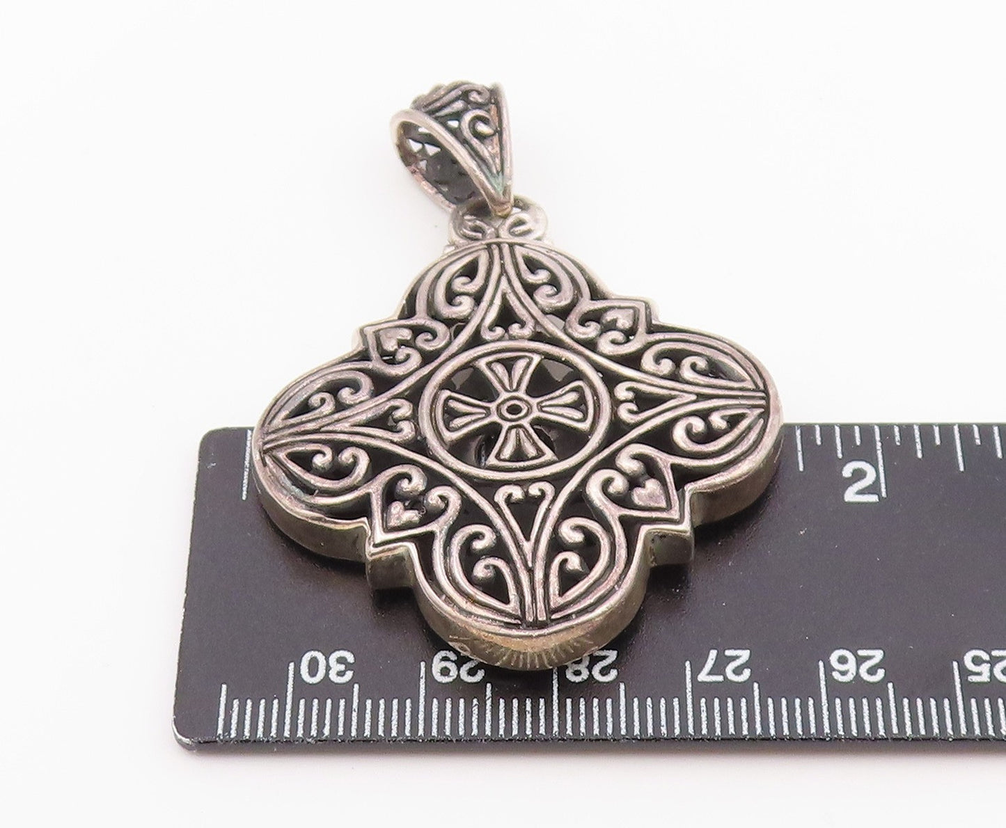 925 Sterling Silver Vintage Pendant Intricate Filigree Quatrefoil Cross  PT26402