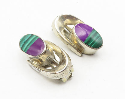 925 Sterling Silver  Vintage Malachite & Sugilite Non Pierce Earrings  EG5833