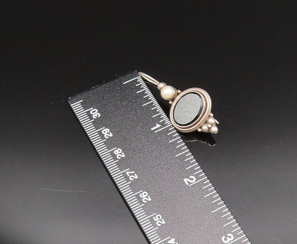 925 Sterling Silver  Vintage Black Onyx & Fresh Water Pearl Earrings  EG11960