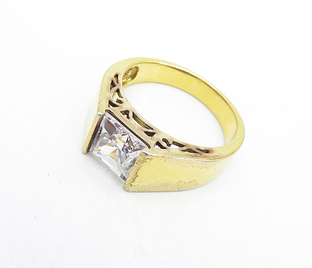 925 Sterling Silver  Cubic Zirconia Gold Plated Square Band Ring Sz 9  RG5068