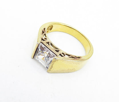 925 Sterling Silver  Cubic Zirconia Gold Plated Square Band Ring Sz 9  RG5068
