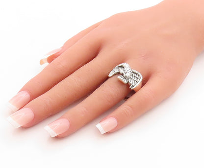 925 Sterling Silver Vintage Ring Dark Tone Carved Flying Eagle  Sz 13  RG31599