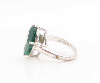 925 Sterling Silver Vintage Ring Faceted Green Onyx Solitaire Band Sz 6 RG34598