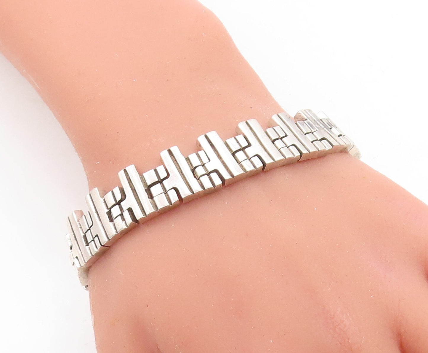 925 Sterling Silver  Vintage Shiny Polished Hinge Link Chain Bracelet  BT1400