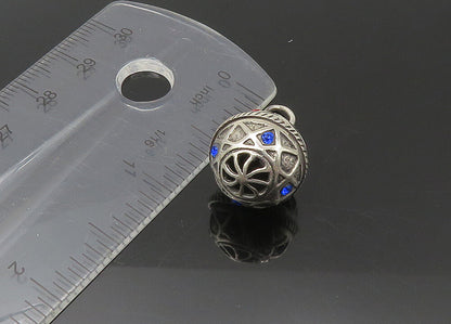 925 Sterling Silver  Vintage Red & Blue Topaz Hollow Sphere Pendant  PT18340