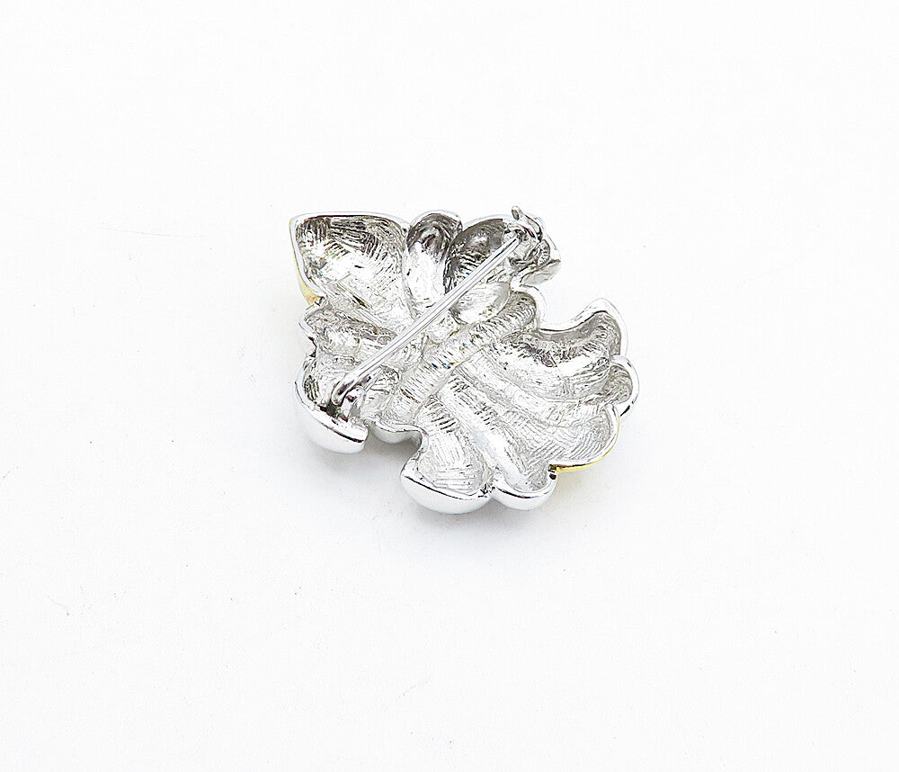 925 Sterling Silver  Vintage Shiny Two Tone Fleur De Lis Brooch Pin  BP1505
