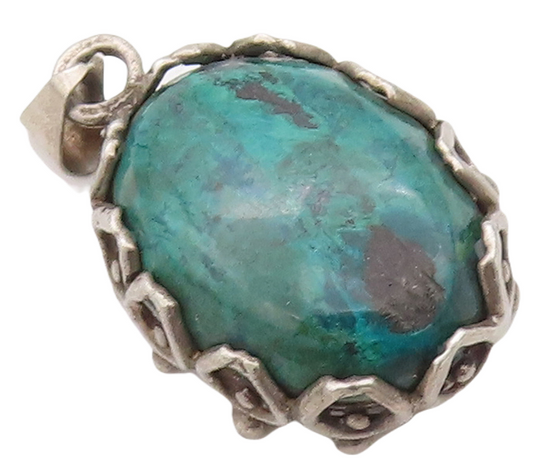 925 Sterling Silver Vintage Pendant Carved Oval Cabochon Gemstone PT23549
