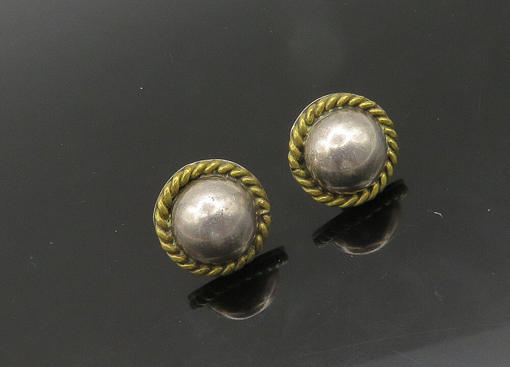 MEXICO 925 Sterling Silver  Vintage Two Tone Twist Dome Stud Earrings  EG10776