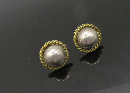 MEXICO 925 Sterling Silver  Vintage Two Tone Twist Dome Stud Earrings  EG10776