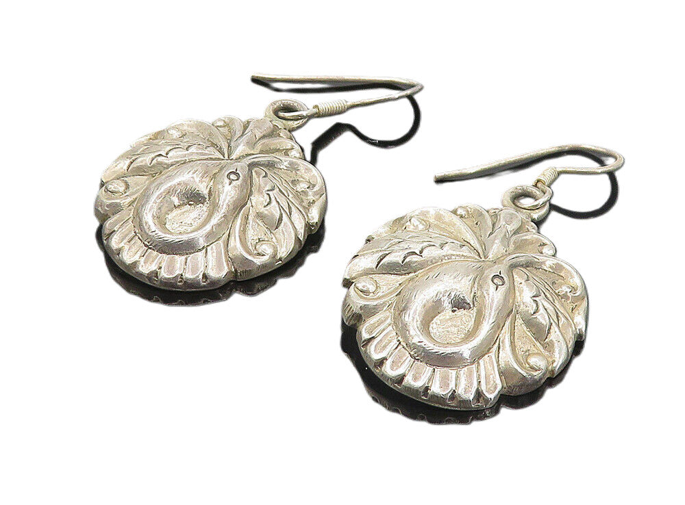 925 Sterling Silver Vintage Hollow Swirl Bird Motif Dangle Earrings EG3505