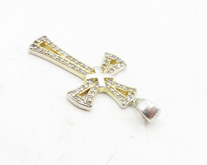 925 Sterling Silver  Petite Topaz Open Religious Cross Drop Pendant  PT7455