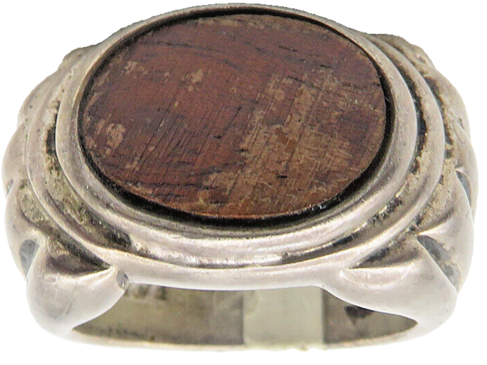 925 Sterling Silver  Vintage Wooden Detail Ribbed Dome Band Ring Sz 7  RG11578