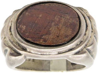 925 Sterling Silver  Vintage Wooden Detail Ribbed Dome Band Ring Sz 7  RG11578