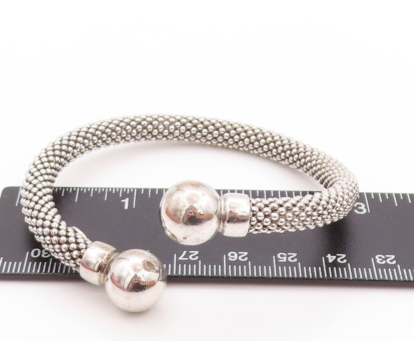 925 Sterling Silver Vintage Bracelet Modernist Beaded Cuff Band  BT11215