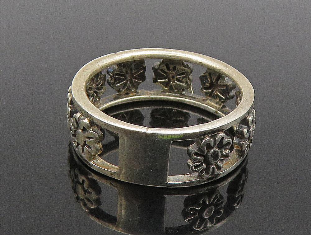 925 Silver  Vintage Etched Floral Cutout Eternity Band Ring Sz 7  RG24480