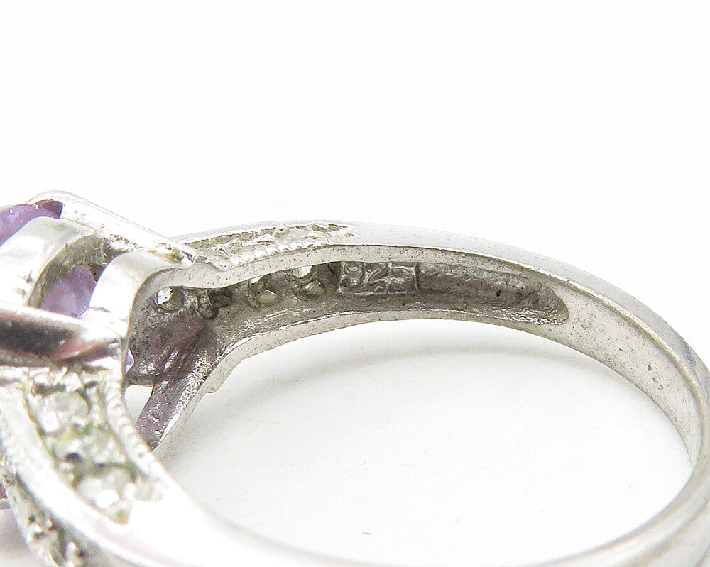 925 Sterling Silver  Purple Cubic Zirconia Solitaire Accent Ring Sz 7  RG11332