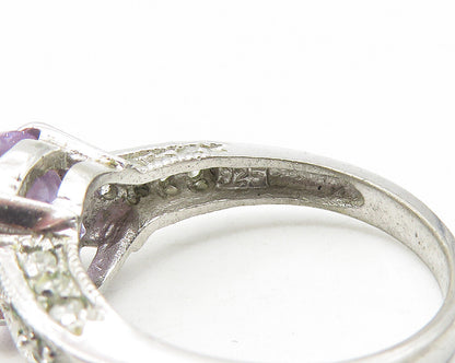 925 Sterling Silver  Purple Cubic Zirconia Solitaire Accent Ring Sz 7  RG11332