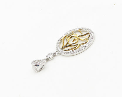 925 Sterling Silver  Cubic Zirconia Shiny 2 Tone Open Design Pendant  PT14605