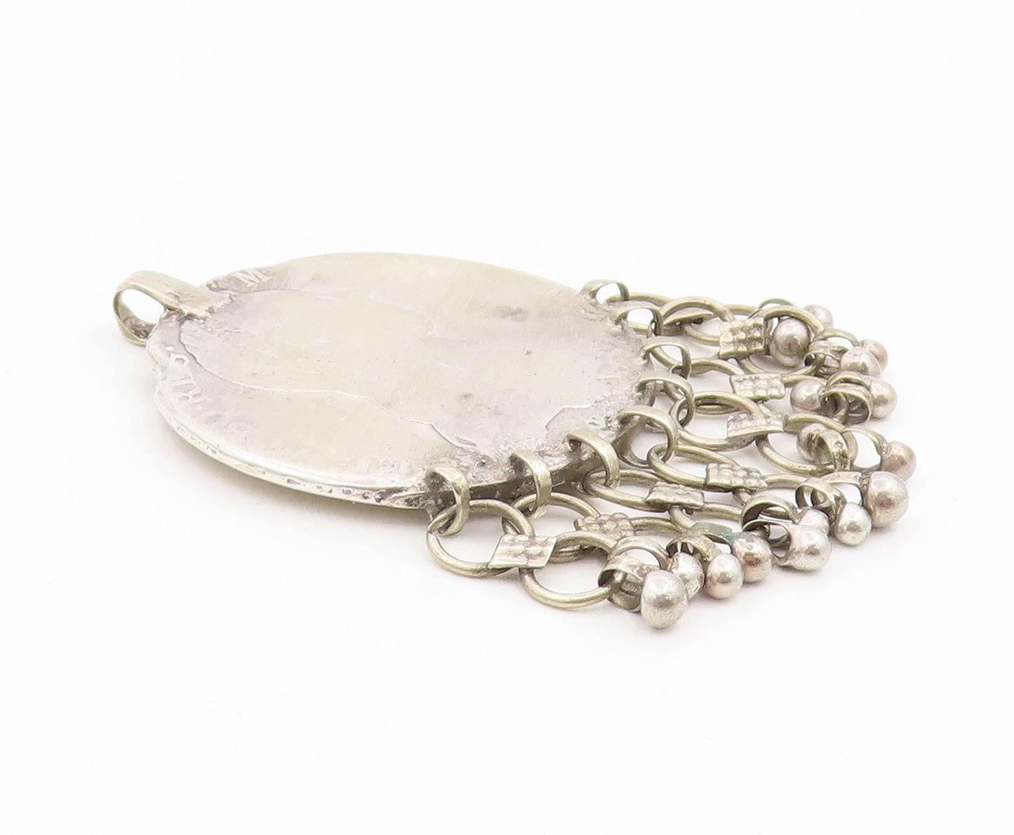 925 Sterling Silver Vintage Pendant Carved Ethnic Tribal Coin Dangle  PT25936